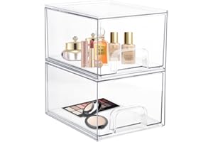 CIMOYBAI 2-częściowy organizator szuflad,Przezroczysty akrylowy organizator do przechowywania makijażu z matą antypoślizgową, Organizator makijażu na próżność, kuchnia, łazienka, sypialnia