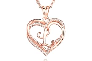INFUSEU Heart Pendant Necklace Letter A-Z Alphabet Capital Jewelry Double Heart Initial Necklaces Cubic Zirconia CZ for Women Romantic Gifts, 20 Inch Chain