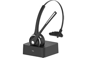 Funtuan Casque Bluetooth, casque sans fil avec micro, casque Bluetooth antibruit, kit mains libres avec station de chargement pour centre d'appel, maison, smartphones, PC