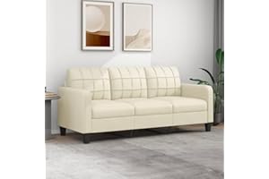 NITCA Divano a 3 Posti Moderno, Divano da Soggiorno con Spessa Imbottitura, Similpelle Durevole e Telaio Robusto in Metallo, Confortevole, Divano Relax da Lettura/Riposo/Lavoro, Crema 180 cm