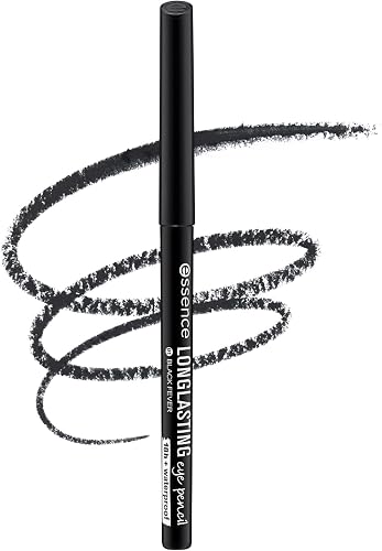 essence LONG-LASTING eye pencil 01 black fever, Duradero | Lápiz de ojos retráctil con un color intenso, Cosmética vegana, Re