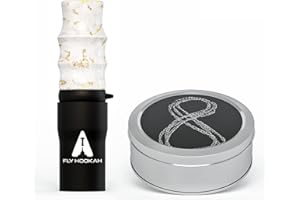 Fly Hookah Boquilla Premium para Cachimba – Boquillas para Shisha Exclusiva con Resina de colores y láminas doradas – Incluye Cadena para el Cuello y Caja de Acero para Transportar (Blanco Dorado)