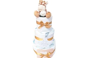 RUSTIC ROBIN 3 Tier Giraffe Nappy Cake Gift Hamper Set for Baby Shower Present - Boy or Girl Present for New Parents