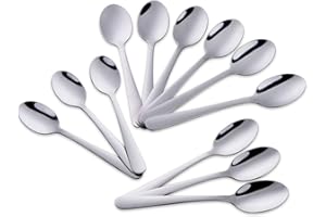 Buyer Star 12 Cuillère à Café, Argent 14cm Acier Inoxydable Mini Cuillère pour Sucre Dessert Gâteau Espresso Demitasse Crème Glacée