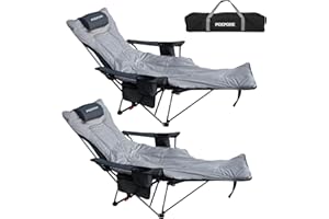 POEPORE Campingstuhl Faltbar mit Fußablage 4-Fach Verstellbarer Strandstuhl Liegestuhl Angelstuhl Campingstühle für Erwachsene mit Wattepad Kissen Getränkehalter Armlehnentaschen