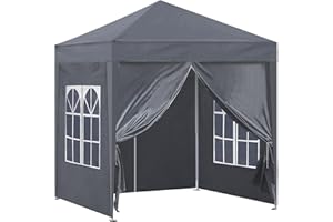 TUKAILAI 2x2m Garden Gazebo with 4 Removable Side Panels, Fully Waterproof and Anti-UV, Carry Bag, Portable Pop Up Tent, All Weather Gazebo, Marquee for Outdoor Wedding Garden Party Event Four Seasons Grey
