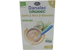 DANALAC Bio Céréales Biologique pour Bébés (Maïs, Riz, Banane) 200 g de Porridge Sans Sucres 4 Mois et plus (Lot de 1)