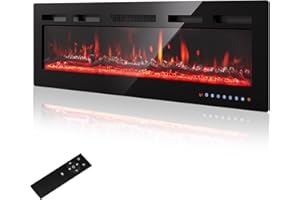 PURFINO Camino Elettrico 50"/127cm – Fiamma 12 Colori & Scintillio, 900W/1800W, Termostato Preciso (15-30°C), Touchscreen & Telecomando – Ideale per Pareti Mediali