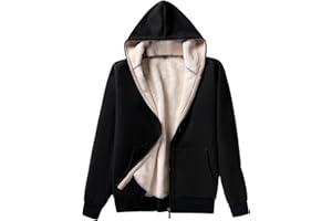 AOTORR Ladies Plain Hoodie Winter Warm Fleece Lined Zip Up Jacket Coat for Women