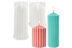 TUXUZAL Lot de 2 Moules à Bougie Cylindriques en Silicone - Pour Fabrication de Bougies Pilier, Savons et Résine Époxy