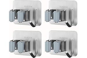 BOJLY Porta Scope Autoadesivo in Acciaio Inossidabile, 4 Pezzi con Ganci per Giardino, Bagno e Cucina (Grigio)