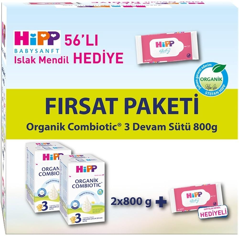 Hipp 3 Organik Devam Sütü Combiotic 800grx2 Adet (Islak Mendil Hediye)