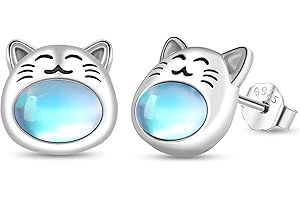 CHENGHONG Orecchini con pietra di luna per bambini, in argento 925, procione, gatto, koala, orecchini per ragazze, piccoli orecchini con animali, regali per figlia, ragazze, bambini e donne