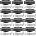 BallHull 2oz Plastic Cosmetic Jars Leak Proof Clear Container with Black Lid for Cream, Lotion, Powder, ointment, Beauty Products etc, 12 Pcs.