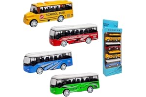 XINGPUBHD 4pcs Age 2+ Alloy Diecast Toy Vehicles Bus Toys - Pull-Back Motor Coach Bus Gifts for Kids