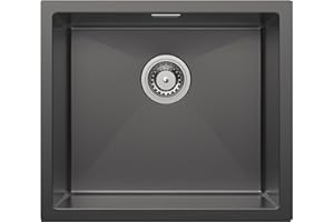 CECIPA Spüle Schwarz Anthrazit 50x44cm, Spülbecken Küche Edelstahl Eckig, Küchenspüle Edelstahlspüle Einbauspüle Klein inkl. Siphon, Waschbecken Küche ab 50er Unterschrank, 1 Becken ohne Hahnloch