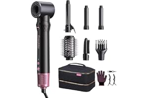 CrazyMar Spazzola Ad Aria Calda,7 in 1 Air Styler & Spazzola Asciugacapelli,110000 RPM Phon Capelli,Ferro Arricciacapelli Automatico,Piastra per Capelli (Nero)
