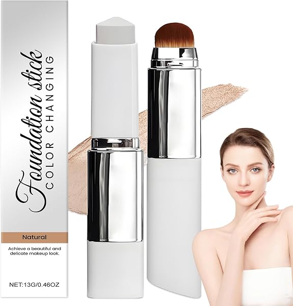 Facelove Foundation Stick, 2 In 1 Color Changing Foundation Stick mit Bürste, Automatische Farbanpassung, für Reife Haut ab 40, Natürlicher Glow & Schwereloses Gefühl (Naturfarbe) - 1