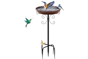 MNGREN Yepper 35In Metal Bird Bath for Garden, Vintage Freestanding Birdbaths & Supports, Bird Baths Feeder Bowl for Outdoors Garden Patio Yard Lawn Decor, Upgraded 5-Pronged Base(Brown)
