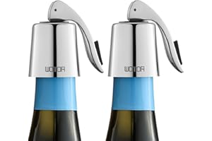 WOTOR Tappi bottiglie vino in acciaio inox, Tappo per vino con guarnizione in silicone, riutilizzabile accessori vino, a prova di perdite, per mantenere il vino fresco, confezione da 2 (argento)