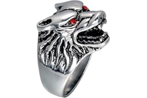 PAURO Homme Acier Inoxydable Tête de Loup Dominateur Punk Bague