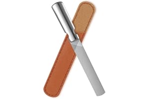 AUYAO Profesjonalny pilnik do paznokci ze stali nierdzewnej z etui z prawdziwej skóry, dwustronne polerowanie, trymer do paznokci z antypoślizgowym uchwytem, narzędzie do paznokci unisex, dłoni, domu
