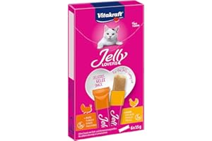 Vitakraft Jelly Lovers, golosinas para gatos, snack de gelatina para gatos con pollo y pavo, palitos individuales, sin azúcar añadido (1 paquete de 6x 15g)
