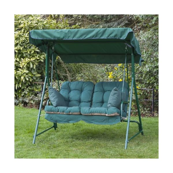 Alfresia Mosca 2 Seater Garden Swing Seat - Green Frame with Classic Cushions in a Choice of Colours