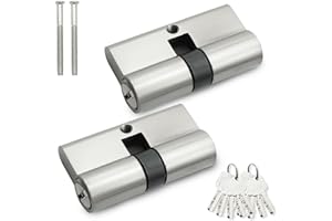 Bwintech 2 pz 30/30mm Euro Cilindro in Ottone, 60mm Chiave/Chiave a Barile con 5 Chiavi Orizzontali in Ottone,Antipicking, Anti-perforazione, Anti-scatto, Anti-urto,Finitura in Nichel Satinato
