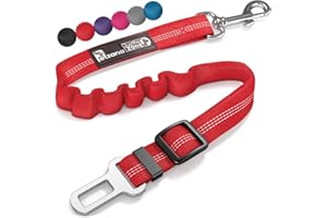 PETZANA Dog Seat Belt for Car - Adjustable Dog Car Safety Harness, Elastic Anti shock Dog Seat Belt. (Red)