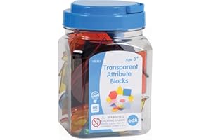edxeducation Transparent Attribute Blocks | Mini Jar | Set of 60 | Colourful Plastic Shapes | Light Box Accessory | Sensory Play