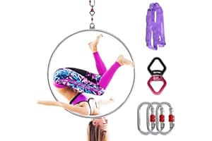 PRIOR FITNESS Cerchio Aereo 85/90/95 cm Singolo Cerchio Aereo Lyra in Acciaio Inox Cerchio Aereo Yoga Circo Acrobatico con Accessori