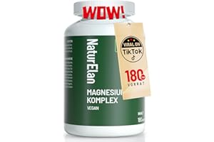 ‎NATURELAN Magnesium Komplex Hochdosiert 400mg - 180 Premium Kapseln (6 Monate), 5 in 1, 807 mg je Kapsel, davon 400mg elementares Magnesium, Vegan, Magnesiumglycinat, Citrat, Malat, Taurate, Oxid