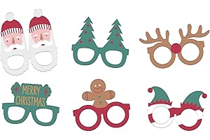 Folat 63778 Occhiali - Holly Jolly - Carta - 6 pezzi colori del Natale - Decorazione della festa Natale, Accessori natalizi, Accessorio per cabina fotografica