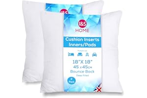 I&S Home Cushion Inners 18” x 18” Cushion Inserts 45cm x 45cm - Pack of 2 Cushion Pads Filler – Extra Deep Filled Bounce Back 45x45 Cushion Insert - Anti-Allergy Large Sofa Cushions 18x18 (45x45cm)