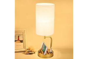 Dreamholder Bedside Lamp USB Table Lamp, Desk Lamp with USB C&A Charging Ports, Nightstand Light with Phone Stands for Bedroom Living Room, Home Office Decor, Gold, Without Bulb