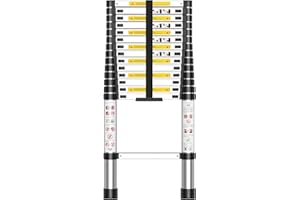 KIDSBUDDY Escalera Telescópica de Aluminio y Plegable，Escalera Multiusos，Extensible、Portátil，Antideslizantes，Escaleras Telescópicas para Uso doméstico,Obra,Camper, Andamio,Piscina,Hogar,Carga 150kg，2.6M