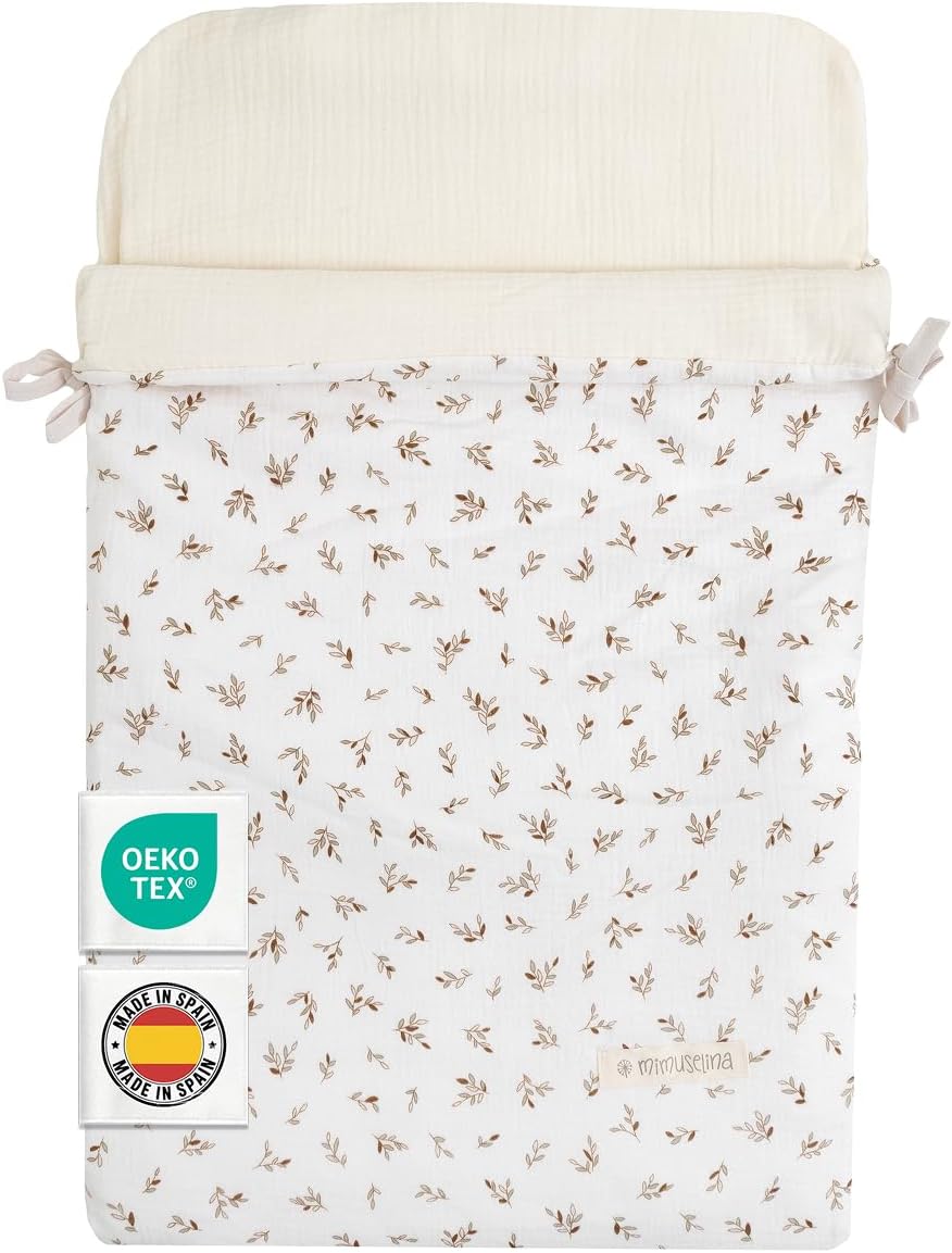 MIMUSELINA Saco Silla Paseo Universal Cuatro Estaciones | Saco Capazo Bebe Convertible Invierno y Verano con Relleno Removible | 100% Algodón | Ideal para Capazo y Cuna | Fabricado en España | Ecru