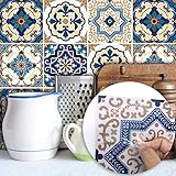 NOLLY Papier Peint Creative Art Déco Chambre Salon Cuisine Style Marocain Carrelage Autocollant Nouveau Sticker Mural Autocollant Décoration Facile à Nettoyer Revêtements muraux