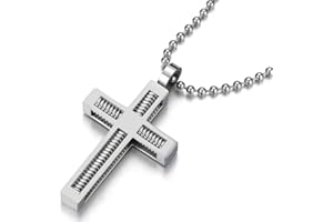COOLSTEELANDBEYOND Męski krzyż ze stali nierdzewnej wisiorek naszyjnik osadzony ze stalową sprężyną, łańcuszek kulkowy 60 cm