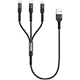 RAVIAD Multi Charger Cable Short [0.5M] 3 in 1 Charging Cable USB Cable Phone Charger Cable with Lightning + USB C + Micro Connector for Phone, Android Samsung Galaxy, Huawei, Oneplus, Kindle- Black