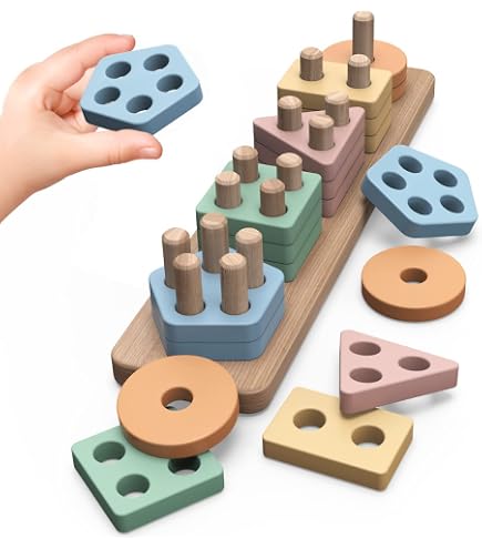 Beaupretty Torre De Hanoi De Madera Multicolor: Juego Educativo Apilable De 18 Cm, Seguro Y Duradero, Para Desarrollar Coordinación Y Reconocimiento De Colores