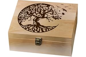 arricraft 1 caja de Recuerdos de Madera, Caja de Árbol de la Vida Y Pájaro de 10x8x4.25 pulgada (25.5x20.5x10.8 cm) con Tapas, Caja Decorativa de Almacenamiento de Cuervo para Guardar Recuerdos