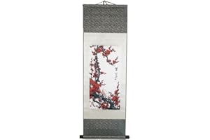 lachineuse - Kakemono Fleurs de Prunier - Tapisserie Murale - Décoration Japonaise à Suspendre - 100 x 30 cm - Symbole d'Espoir - Tableau Japonais Estampe - Coloris Gris - Idée Cadeau Japon Asie