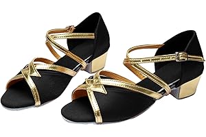 MOMOLAA Girl's Latin Dance Shoes Soft Soled Girls Glitter Ballroom Dance Shoes Kids Latin Tango Dance Practice Low Heels