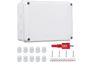 DAMORON Junction Box Waterproof IP65 Surface-Mounted Junction Box for Diameter 12-15 mm, Large ABS Electric Box Outdoor Cable Connection External Electrical Junction Box, White (150 x 110 x 70 mm)