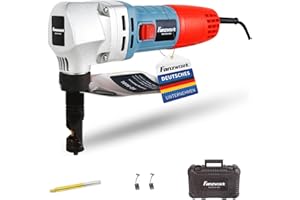 FANZTOOL FANZWORK Grignoteuse électrique pour Tôle et Plastique 600W, avec Boîte à Outils et 2 Goupilles Cannelées, 2000 tr/min max, Tête de Coupe Orientable à 360°, Outil de Découpe du Métal