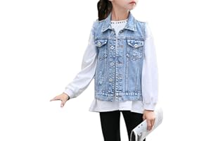 Nyeemya Mädchen Ärmellose Jeansjacke Denim Outfit Jacke Zerrissene Jeansweste Frühling Herbst Weste Mantel mit Knopf für Kinder