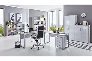 bmg-moebel.de Homeoffice - Set completo di mobili da ufficio, 6 in grigio chiaro/bianco opaco, made in Germany