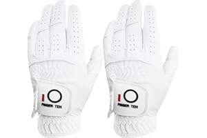 FINGER TEN Golf Gloves Men Left Hand for Right Handed Golfer Resistant Grip Weathersof Value 2 Pack, Men’s Golf Glove Relaxgrip Hot Wet Weather Durable Breathable for Perfect Swing